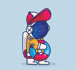 cute astronaut bring lifebuoy ban. cartoon travel holiday vacation summer concept Isolated illustration. Flat Style suitable for Sticker Icon Design Premium Logo vector. Mascot Character