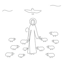 Jesus Christ love heart line drawing on white background vector illustration