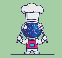 cute astronaut chef holding a spatula. cartoon food concept Isolated illustration. Flat cartoon Style suitable for Sticker Icon Design Premium Logo vector