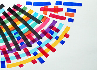 Fototapeta na wymiar Practice drawing colored lines with Copic marker , curves, straight lines 