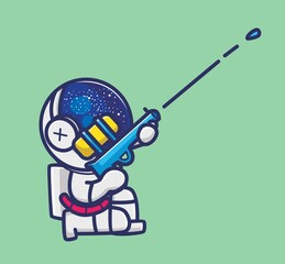 cute astronaut playing water gun. cartoon travel holiday vacation summer concept Isolated illustration. Flat Style suitable for Sticker Icon Design Premium Logo vector. Mascot Character