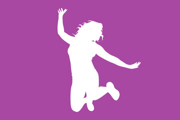 Excited woman illustration. Sillhouette of a jumping woman. Color illustration.