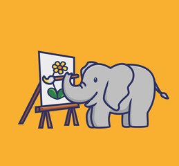 cute elephant drawing a flower on tourism. animal flat cartoon style illustration icon premium vector logo mascot suitable for web design banner character