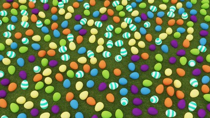 3d render easter eggs on grass wallpaper