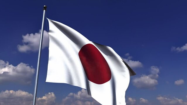 Flag of Japan waving in blue skies