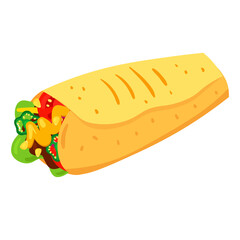 Illustration of mexican tasty burrito with sauce