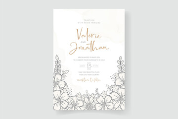 Wedding invitation template with floral outline decoration