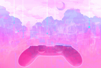 Futuristic joystick controller cyber punk theme color metaverse NFT game concept