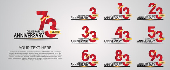 set anniversary logotype premium collection red color with ribbon isolated on white background