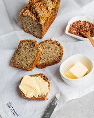 whole wheat gluten free bread with flax seads sunflower chia seads sesame with butter