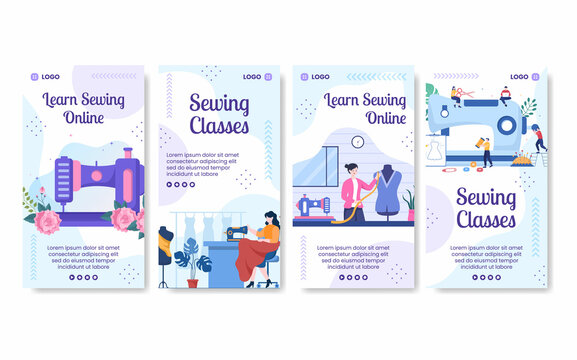 Sewing or Tailor Classes Stories Template Flat Illustration Editable of Square Background Suitable for Social media, Greeting Card and Web Internet