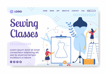 Sewing or Tailor Classes Landing Page Template Flat Illustration Editable of Square Background Suitable for Social media, Greeting Card and Web Internet