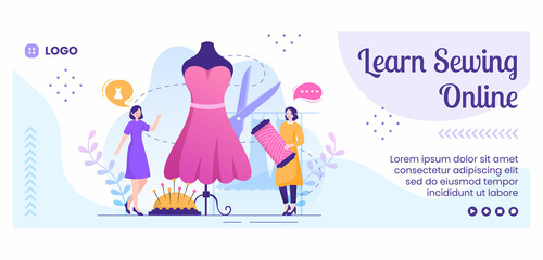 Sewing or Tailor Classes Cover Template Flat Illustration Editable of Square Background Suitable for Social media, Greeting Card and Web Internet
