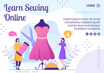 Sewing or Tailor Classes Brochure Template Flat Illustration Editable of Square Background Suitable for Social media, Greeting Card and Web Internet