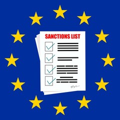 List of sanctions against the background of the European Union. Prohibition, restriction checklist symbol. Embargo sign. Vector illustration