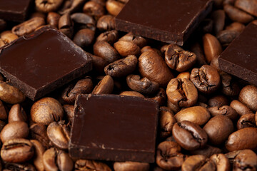 roasted coffee beans with black chocolate