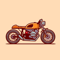 Cafe Racer Motorbike Cartoon Vector Icon Illustration. Motorcycle Vehicle Icon Concept Isolated Premium Vector. Flat Cartoon Style