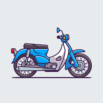 Classic Motorcycle Cartoon Vector Icon Illustration. Motorcycle Vehicle Icon Concept Isolated Premium Vector. Flat Cartoon Style