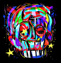 A colorful skull head abstract with some stars