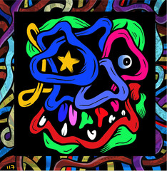 Colorful skull abstract with an abstract border