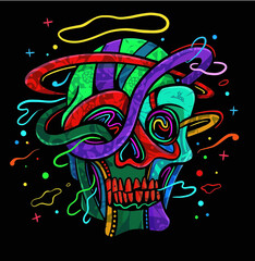 Colorful abstract of a skull with a halo