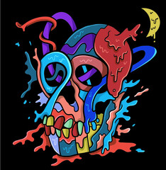 colorful abstract of an ape skull