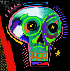 Colorful skull abstract illustration with halo