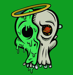 Neon skull. Colorful skull illustration with halo