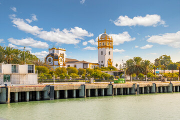 View from the Guadalquivir River of the Pabellón de Argentina Pavilion in the historic center of...