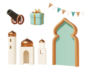 3d cartoon Islamic holiday objects