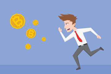 An illustration of a businessman chasing some gold coin