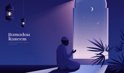 Muslim praying namaz in the evening