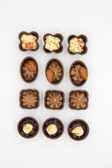 Few chocolates candy with filling