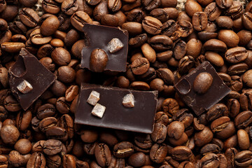 roasted coffee beans with black chocolate