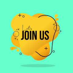 banner with join us text on yellow background and modern bubble design. memphis theme. a suitable design for new member recruitment ads.