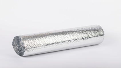 silver thermal insulation material stands on a white background.