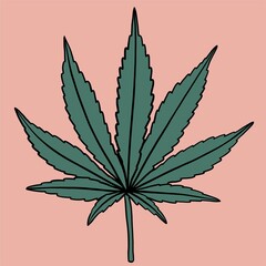 simplicity cannabis leaf freehand drawing flat design.