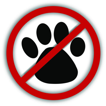 Vector image of a prohibition sign with a crossed paw of an animal, indicating the prohibition of domestic and wild animals.