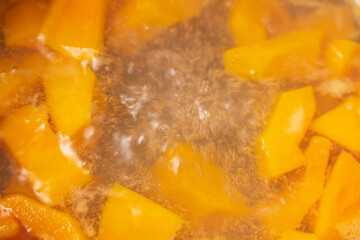 Home cooking pumpkin soup. Sustainable consumption food. Selective focus