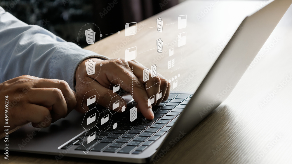 Poster businessman working reading documents graph financial to job succes analyze online documentation dat