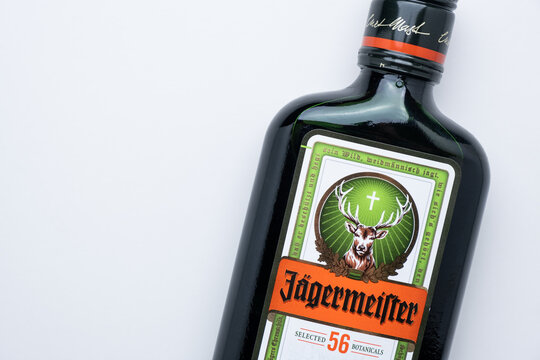 Ukraine, Kyiv - February 1, 2022: J germeister bottle on a white background.