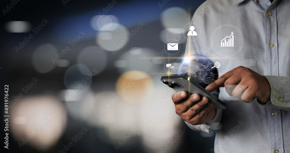 Poster business global internet connection application technology and digital marketing financial graph int