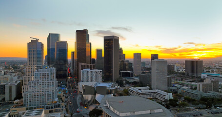 Obraz premium Los Angeles downtown panoramic city with skyscrapers. Los Angels city center.