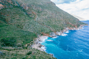 Fototapeta na wymiar Sicily aerial view on the sea and mountain