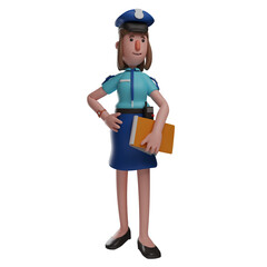 A young 3D Police Woman Cartoon Design having cool poses
