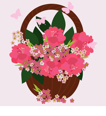 Basket with garden roses. Bouquet of roses. Gift