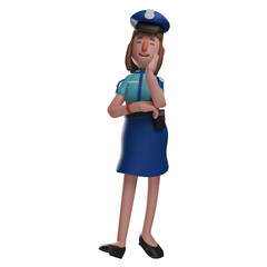 Happy face Police Woman 3D Cartoon showing a cute face