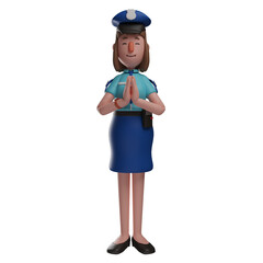 3D Police Woman Cartoon Illustration cupping her hands