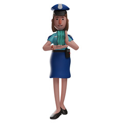 3D Police Woman Cartoon Character holding a cellphone