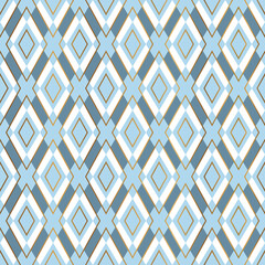 Light Blue and Gold Geometric Seamless Pattern Vector with Rhombus Shape